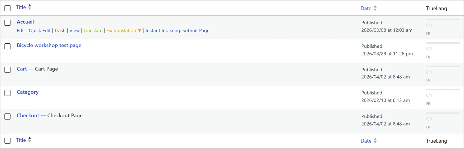 Translate from the WordPress list